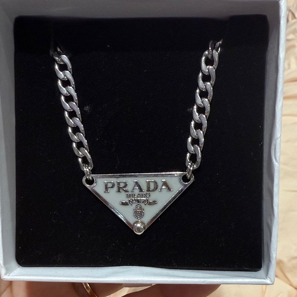 Prada Silver and White Logo Necklace - Picture 1 of 5